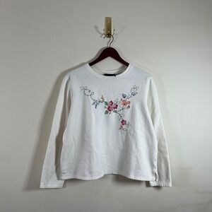 Vintage Basic Editions Embroidered Floral Crewneck Sweatshirt XL Cottagecore